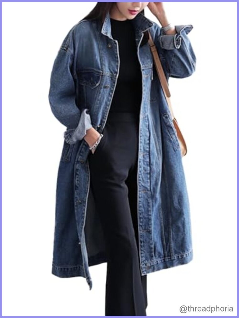 Womens Classic Denim Jacket Plus Size Button Down Long Trench Coat